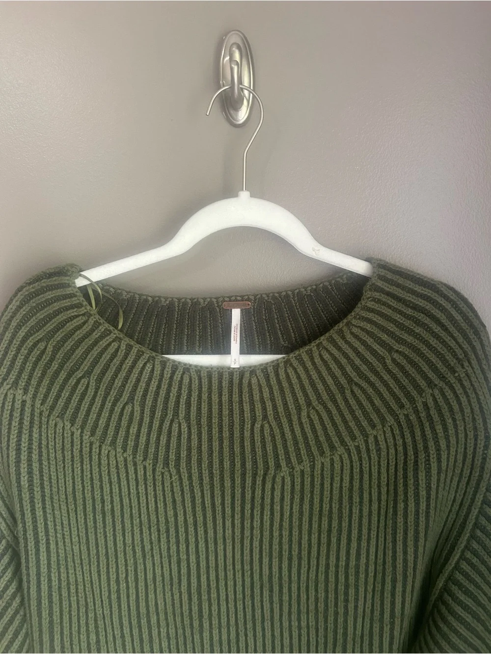 Free People Charlotte Tunic - Olive Green Ribbed Boat Neck Sweater